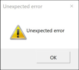 Unexpected Error Popup